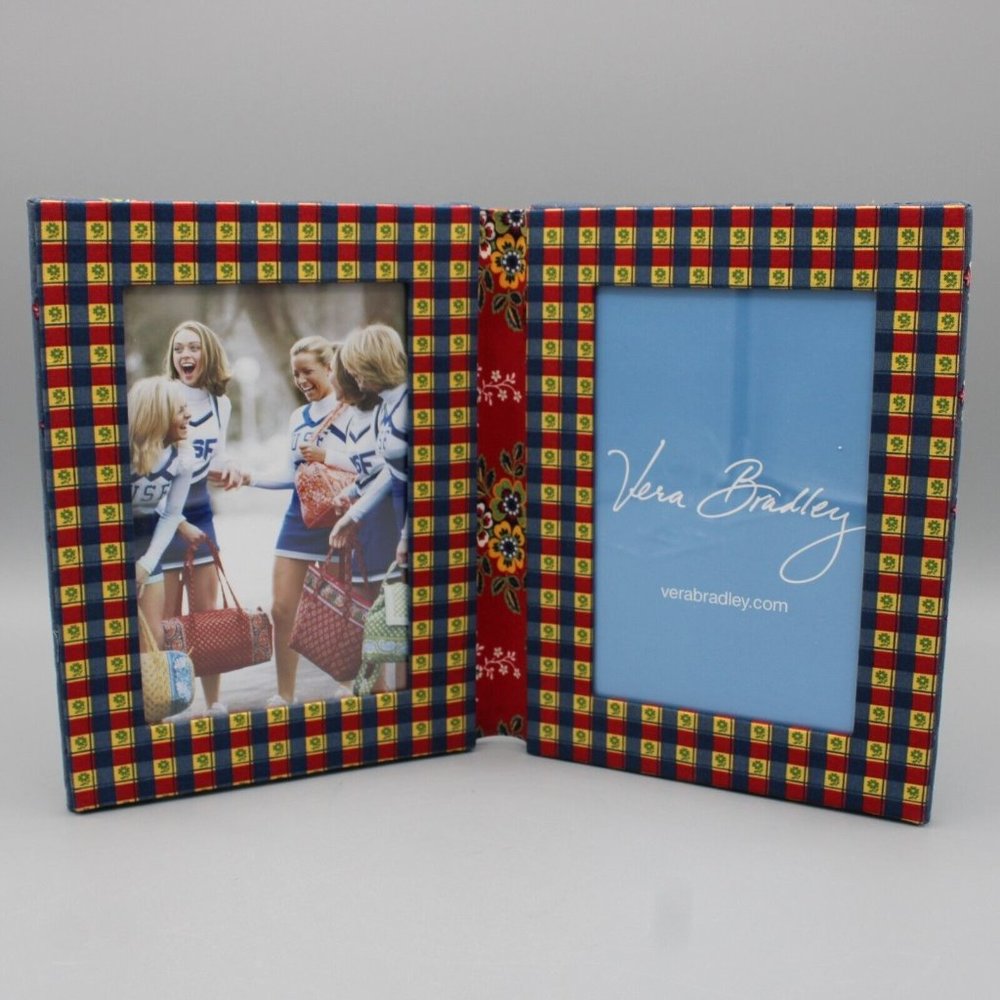 Vera Bradley Emily Pattern 4"x6" Double Folding Picture Frame Quilted Decor